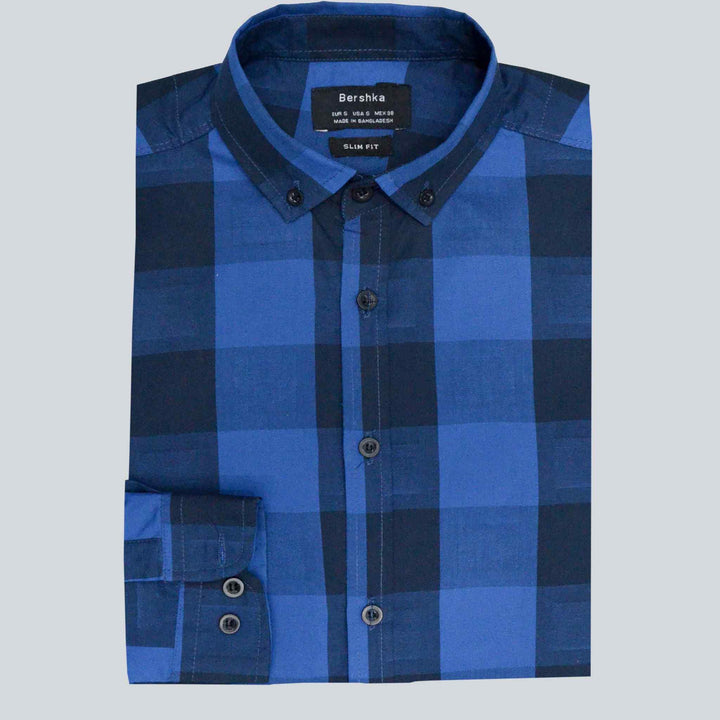 Dark Blue Check Casual Shirt for Men - IndusRobe