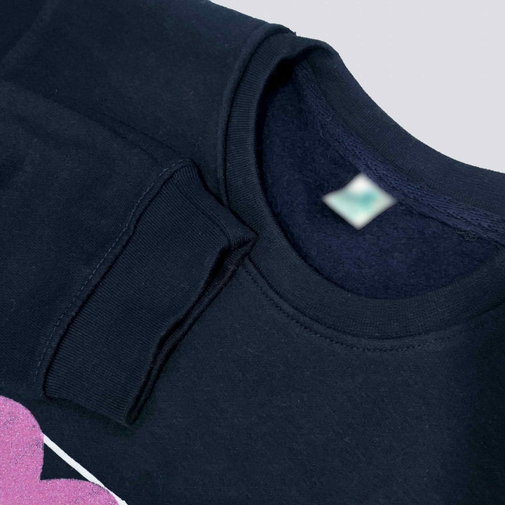 Dark Blue Fleece Printed Sweatshirt for Girls - IndusRobe