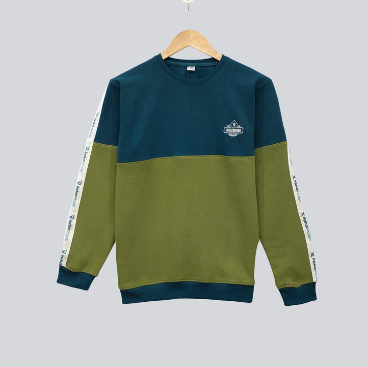 Dark Blue With Olive Green Pannel Sweatshirts for Boys (Fleece)