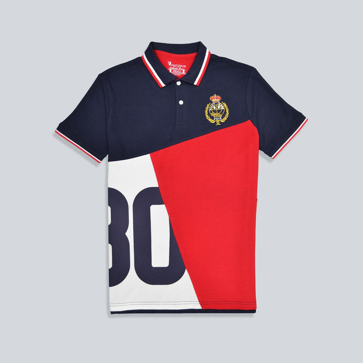 Red With white & Dark Blue Panel Polo Shirts for Men (Pique)