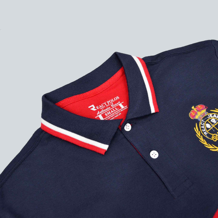 Red With white & Dark Blue Panel Polo Shirts for Men (Pique) - IndusRobe