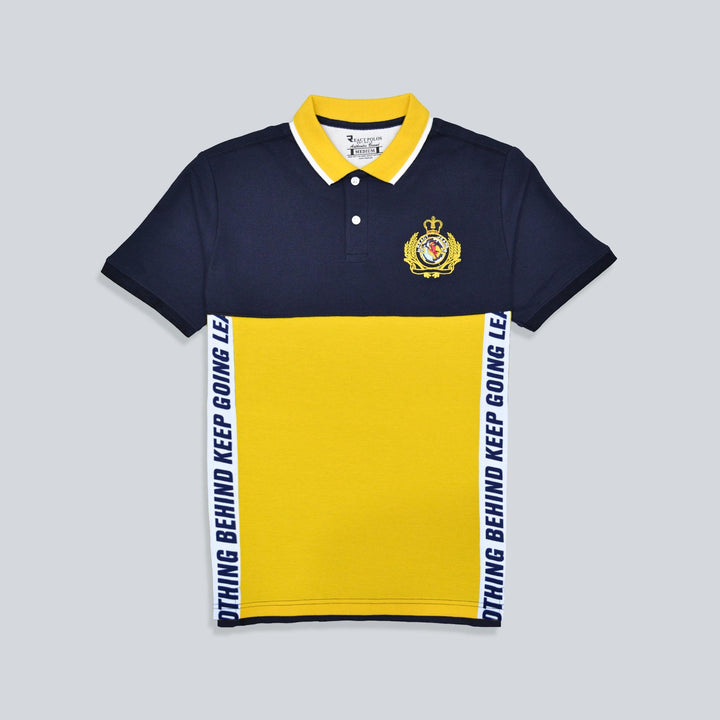 Dark Blue With Yellow Panel Polo Shirts for Men (Pique)