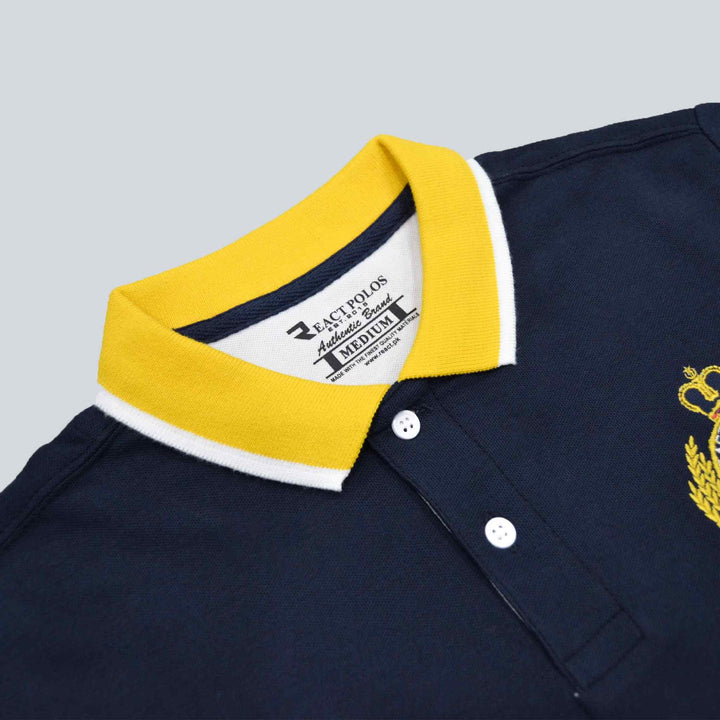 Dark Blue With Yellow Panel Polo Shirts for Men (Pique) - IndusRobe