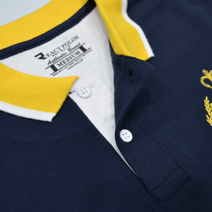 Dark Blue With Yellow Panel Polo Shirts for Men (Pique) - IndusRobe