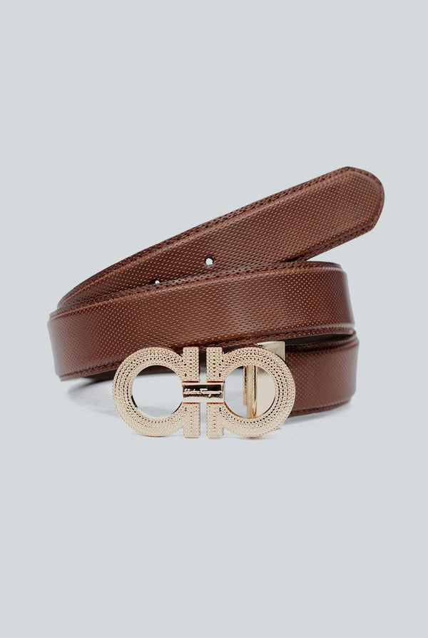 Dark Brown Self Style Leather Belt with Golden Buckle