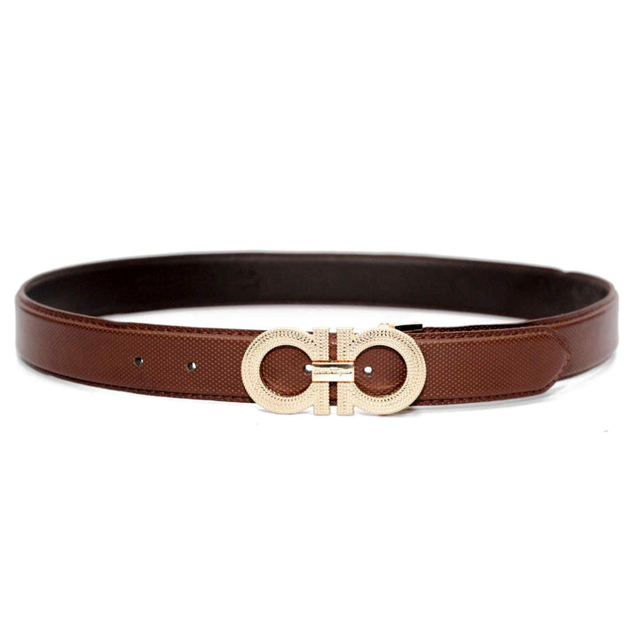 Dark Brown Belt - Self Style Leather Belt with Golden Buckle - IndusRobe
