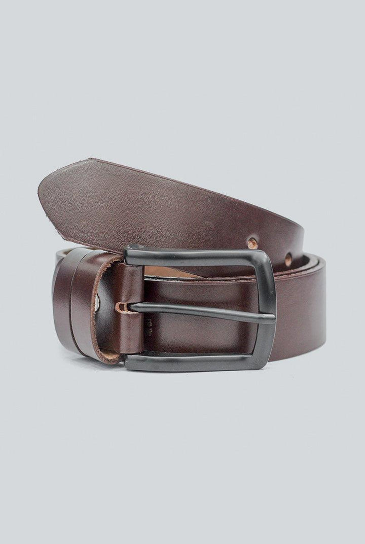 Dark Brown Leather Belt with Mat Black Buckle