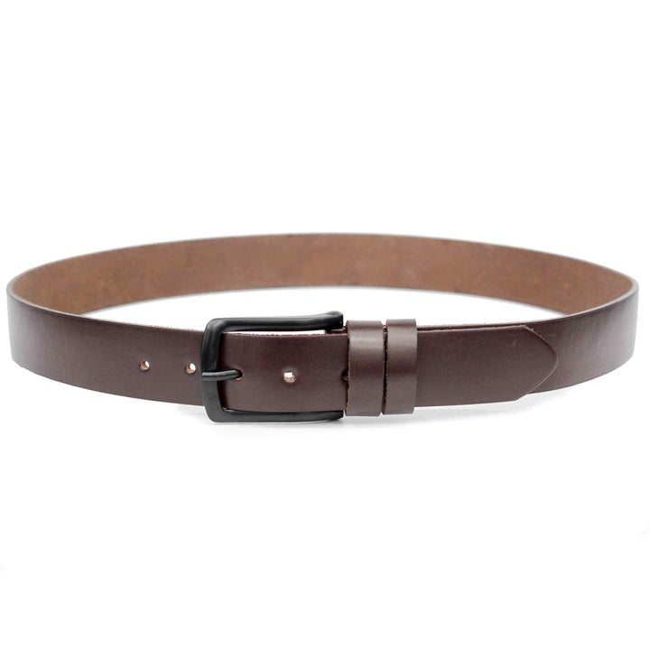 Dark Brown Leather Belt with Mat Black Buckle - IndusRobe
