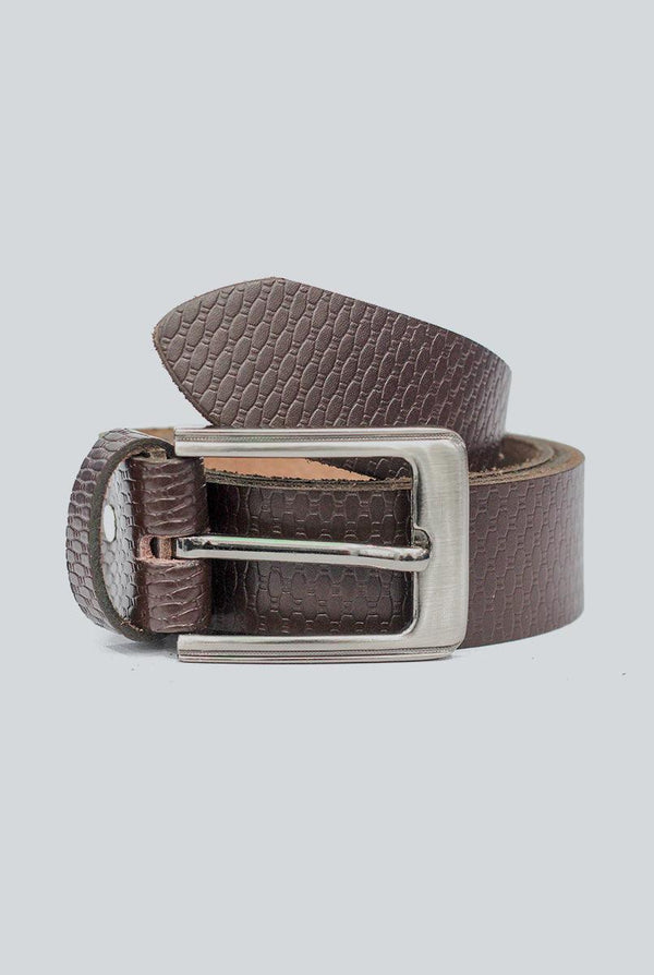 Dark Brown Self Style Leather belt with Silver Buckle
