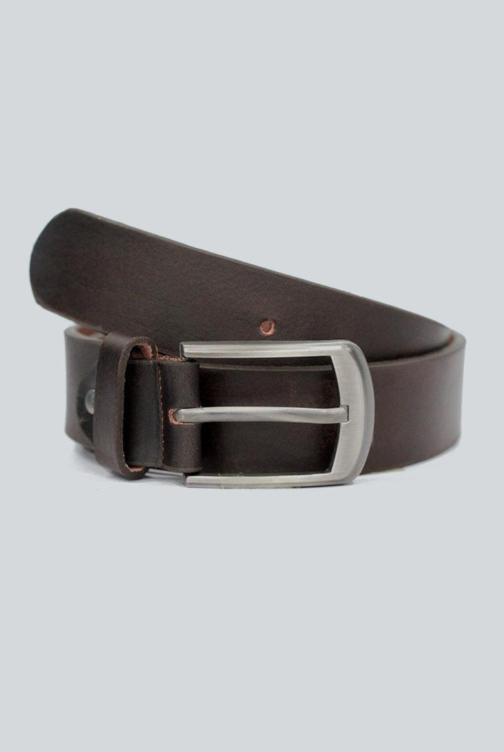 IR Dark Brown Leather Belt with Grey Buckle