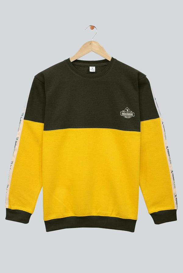 Dark Brown With Yellow Pannel Sweatshirts for Boys (Fleece)