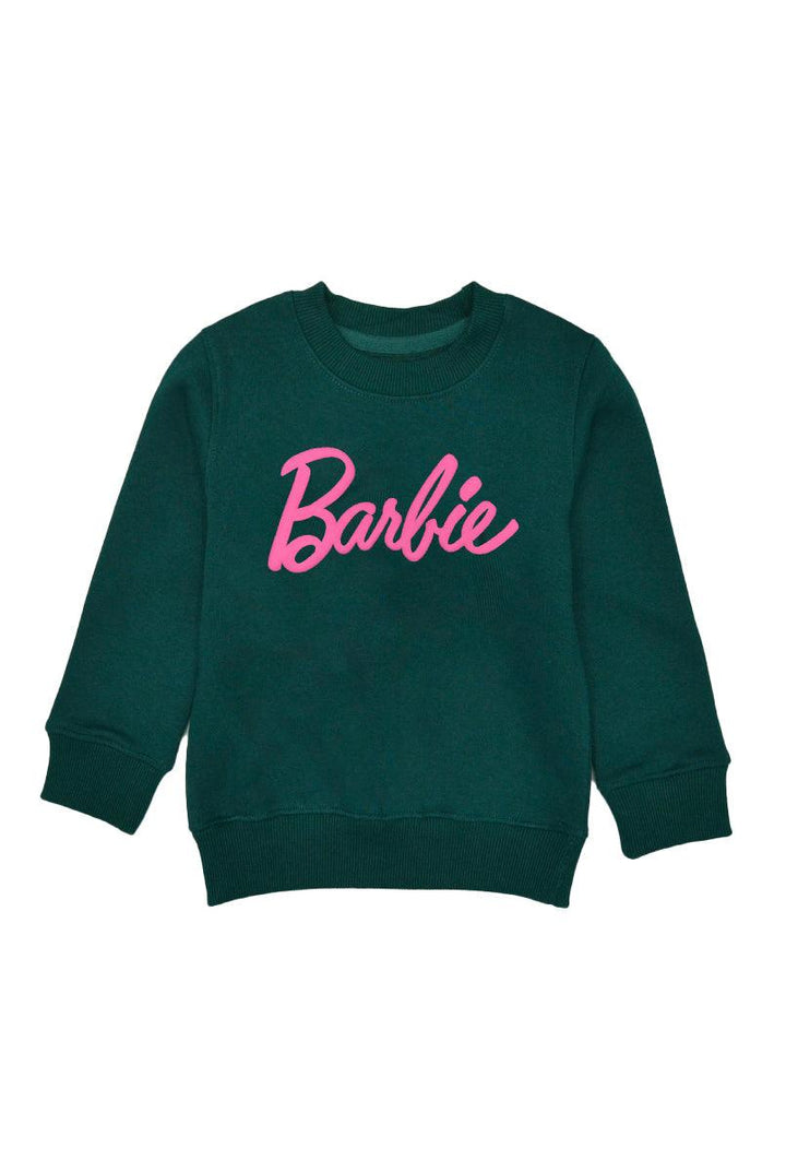 Dark Green Sweatshirt for Girls with Barbie Print (Fleece)