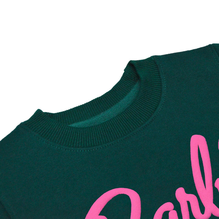 Dark Green Sweatshirt for Girls with Barbie Print (Fleece) - IndusRobe