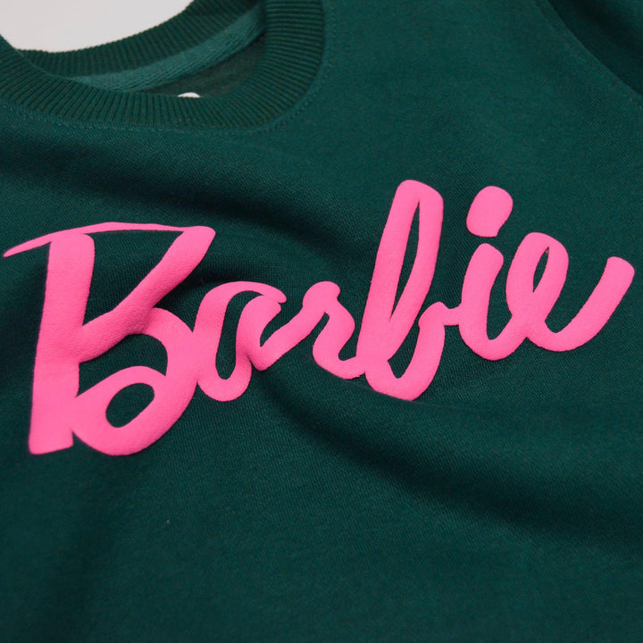 Dark Green Sweatshirt for Girls with Barbie Print (Fleece) - IndusRobe
