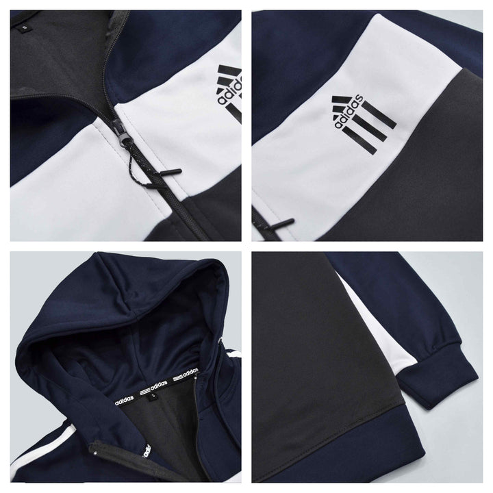 Dark Grey Track Suit for Men With White&Dark Blue Panel (Trenda Fleece) - IndusRobe