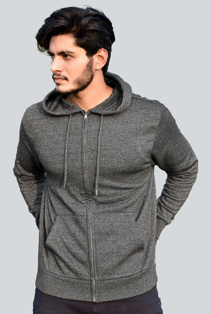 Dark Grey Zipper hoodie for Men (Fleece)