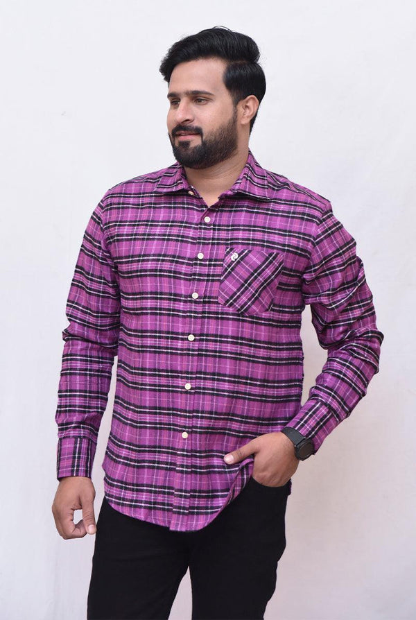 Falalen/Winter Purple Check Shirt for Men - IndusRobe
