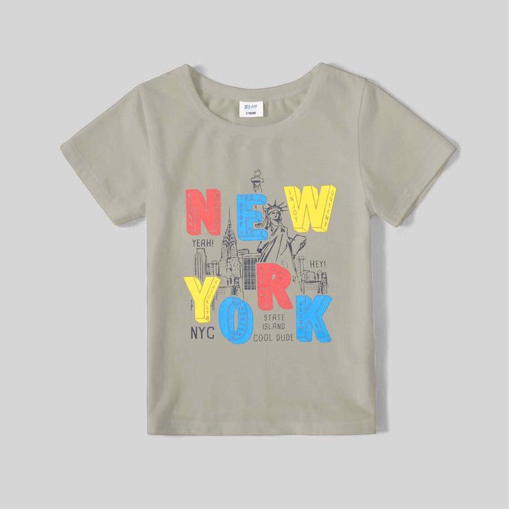 Grey T-Shirt for Boys with New York Print - IndusRobe