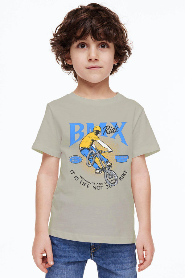 Grey T-Shirt for Boys with BMX Ride Print