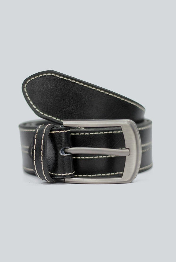 IR Black Leather Belt with Grey Buckle