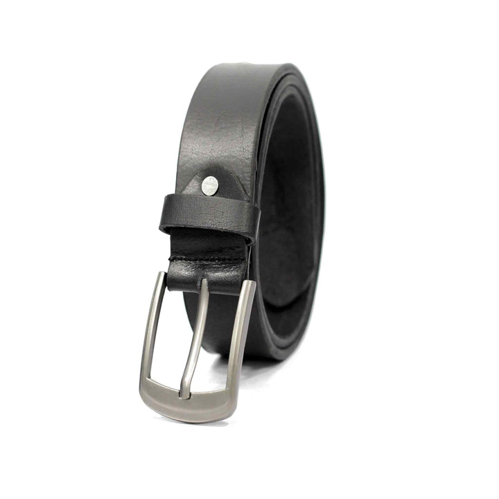IR Black Plain Leather Belt with Grey Buckle - IndusRobe