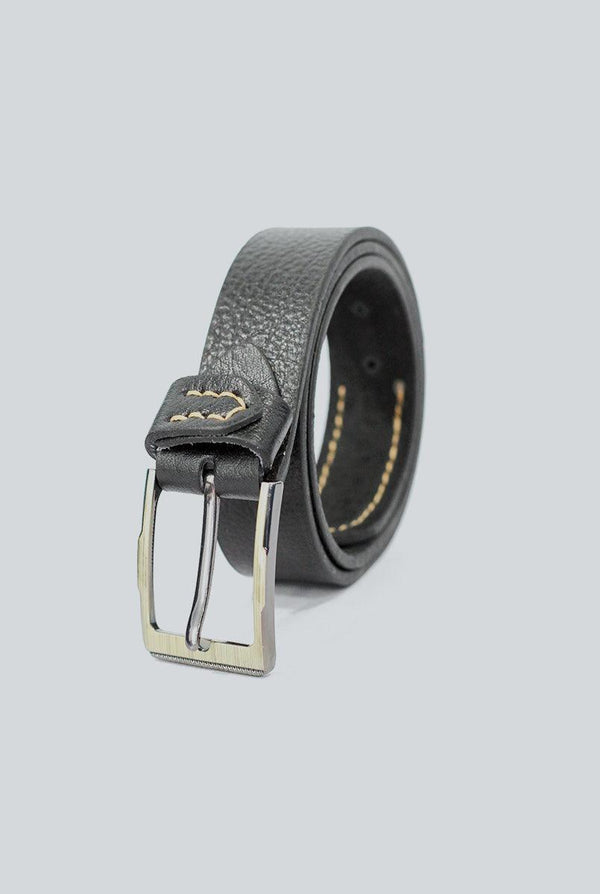 IR Black Self Style Leather Belt with Chorome Buckle