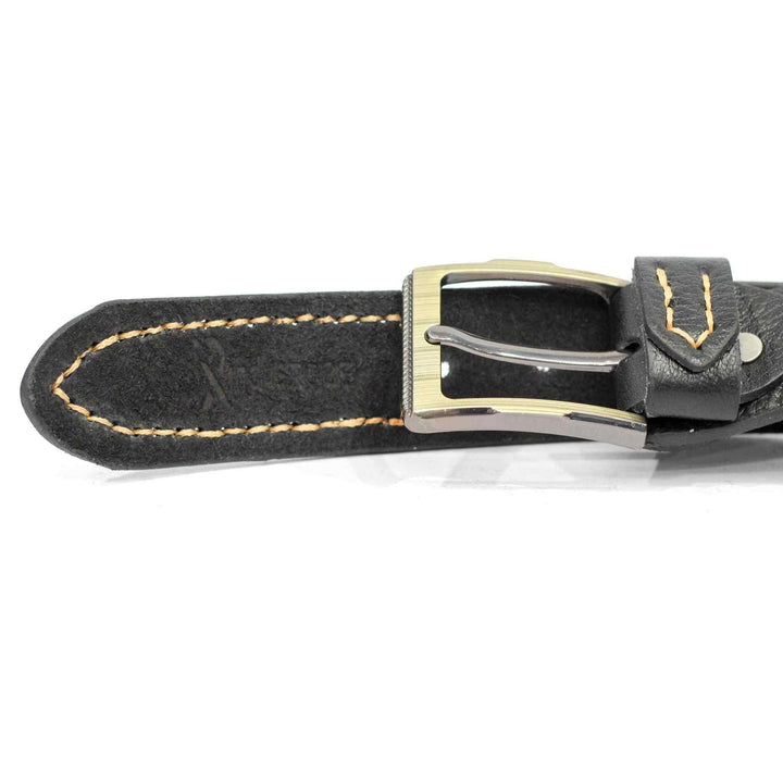 IR Black Self Style Leather Belt with Chorome Buckle - IndusRobe