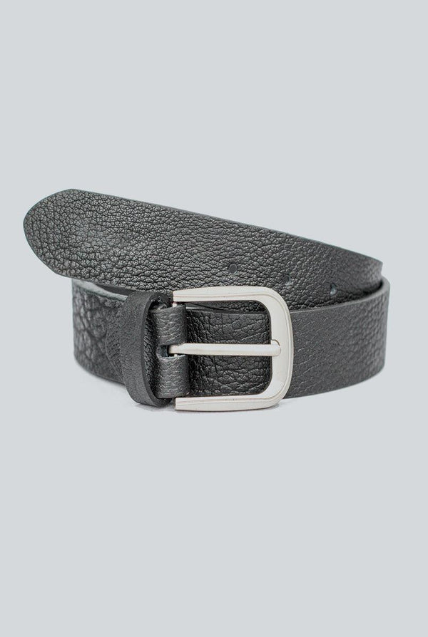 IR Black Self Style Leather Belt with Silver Buckle