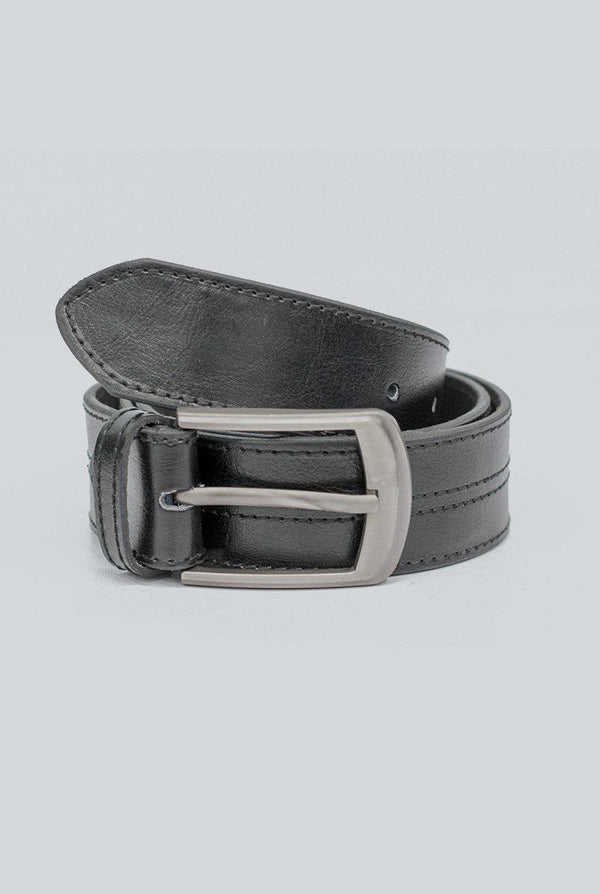 IR Black Thread Leather Belt with Grey Buckle
