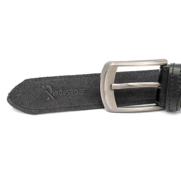 IR Black Thread Leather Belt with Grey Buckle - IndusRobe
