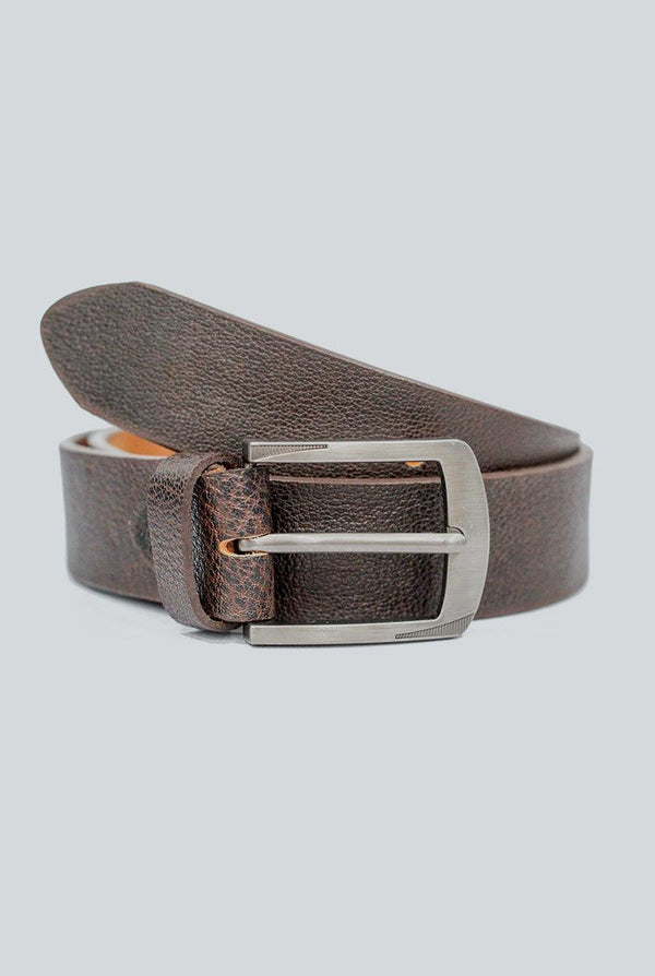 IR Chocolate Brown Plain Leather Belt with Grey Buckle