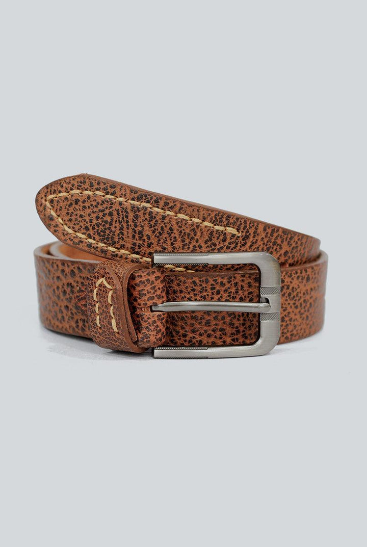 IR Mustard Texture Leather Belt with Grey Buckle