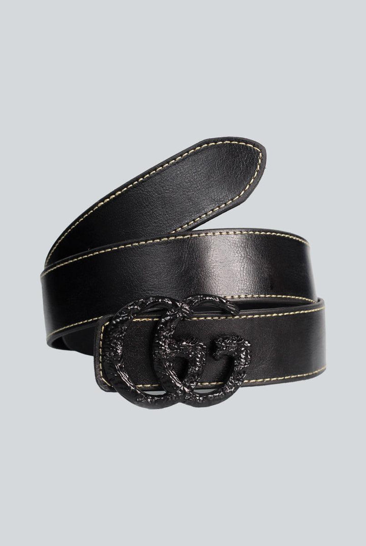 Jet Black Leather Belt with Black Style Buckle