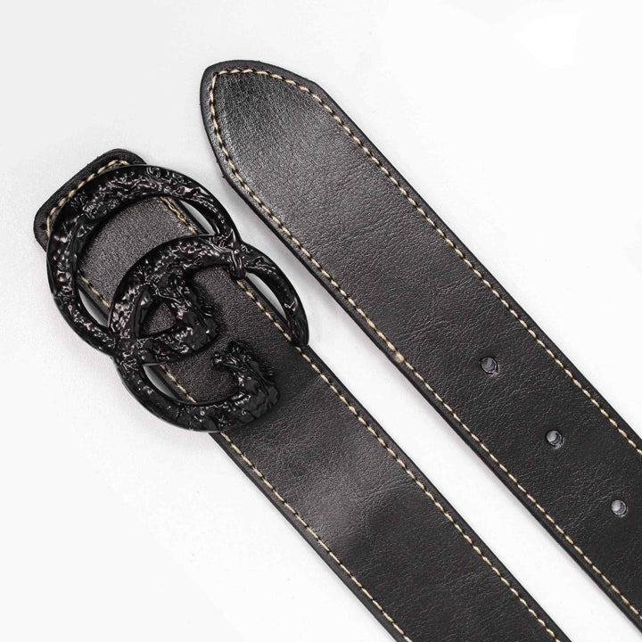 Jet Black Leather Belt with Black Style Buckle - IndusRobe