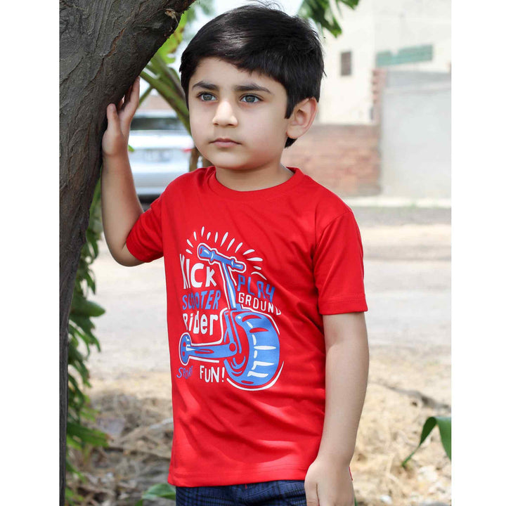 Kick Scooter Red T-shirt for Boys - IndusRobe