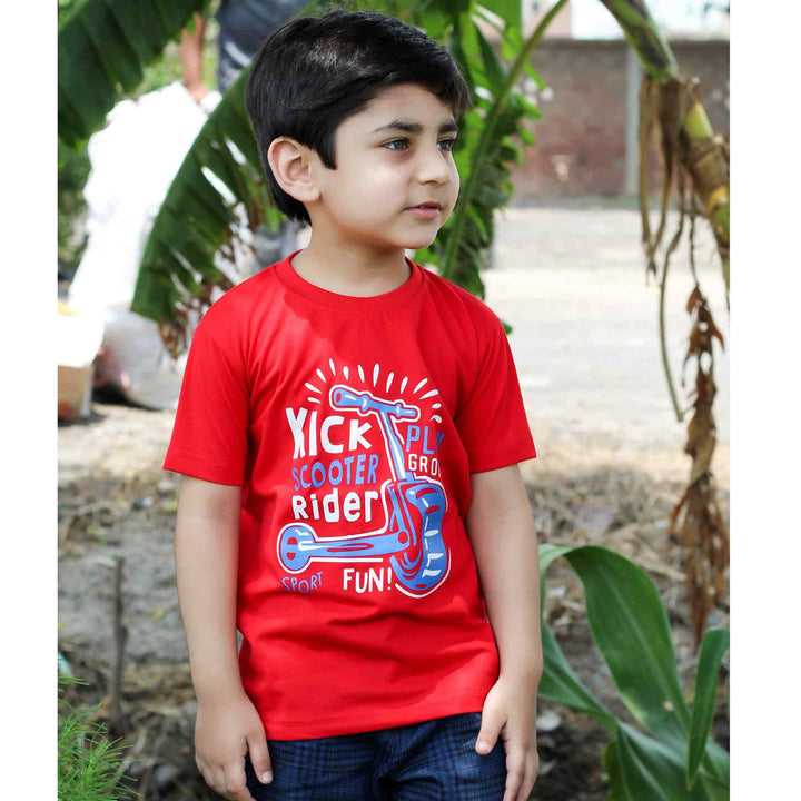 Kick Scooter Red T-shirt for Boys - IndusRobe