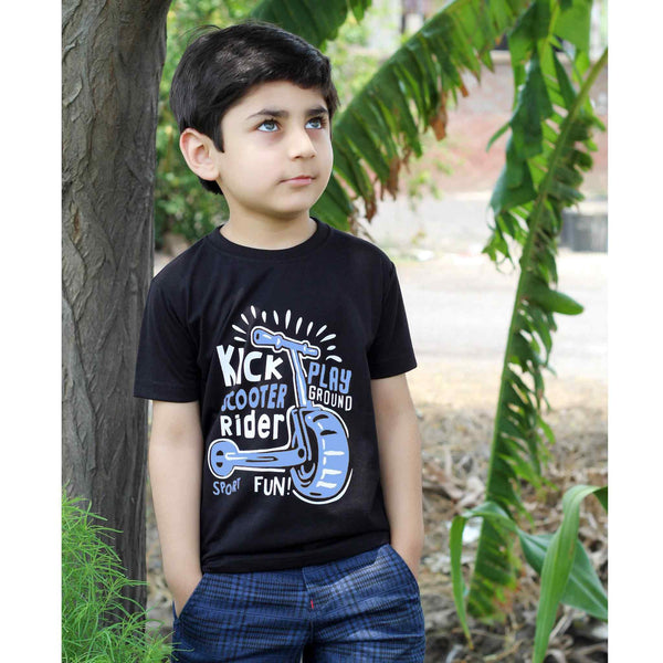 Kick Scooter Black T-shirt for Boys - IndusRobe