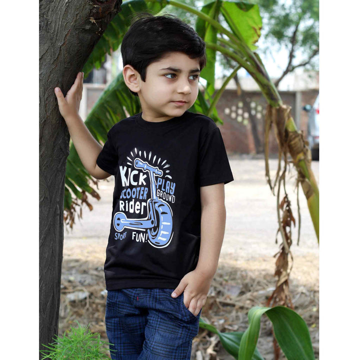 Kick Scooter Black T-shirt for Boys - IndusRobe