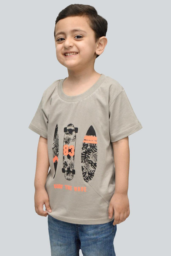 Light Grey Printed T-Shirt for Boys