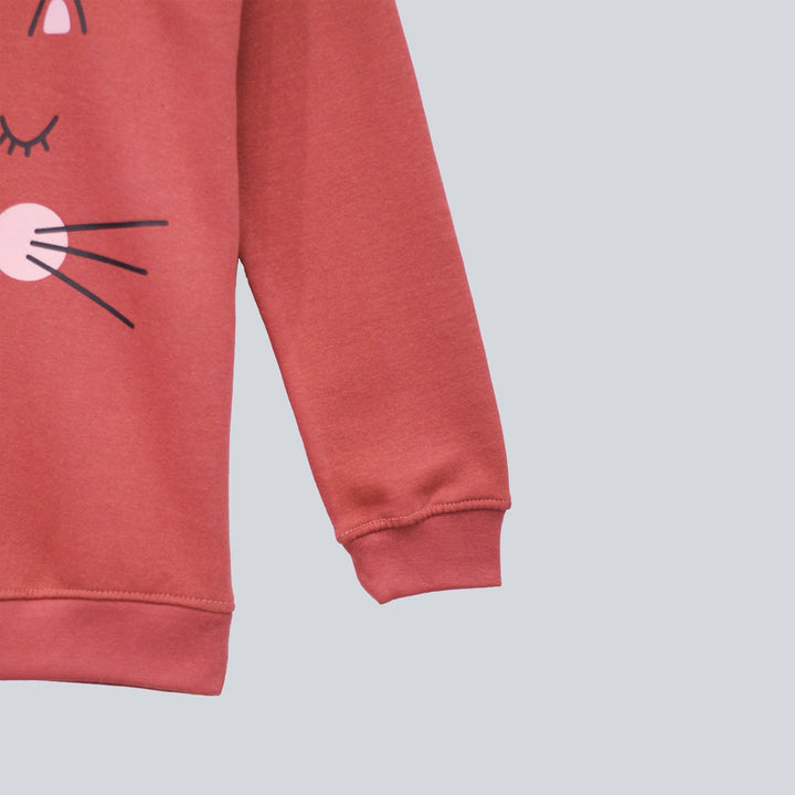 Light Maroon With Cat Eyes Print Sweatshirt for Girls (Fleece)