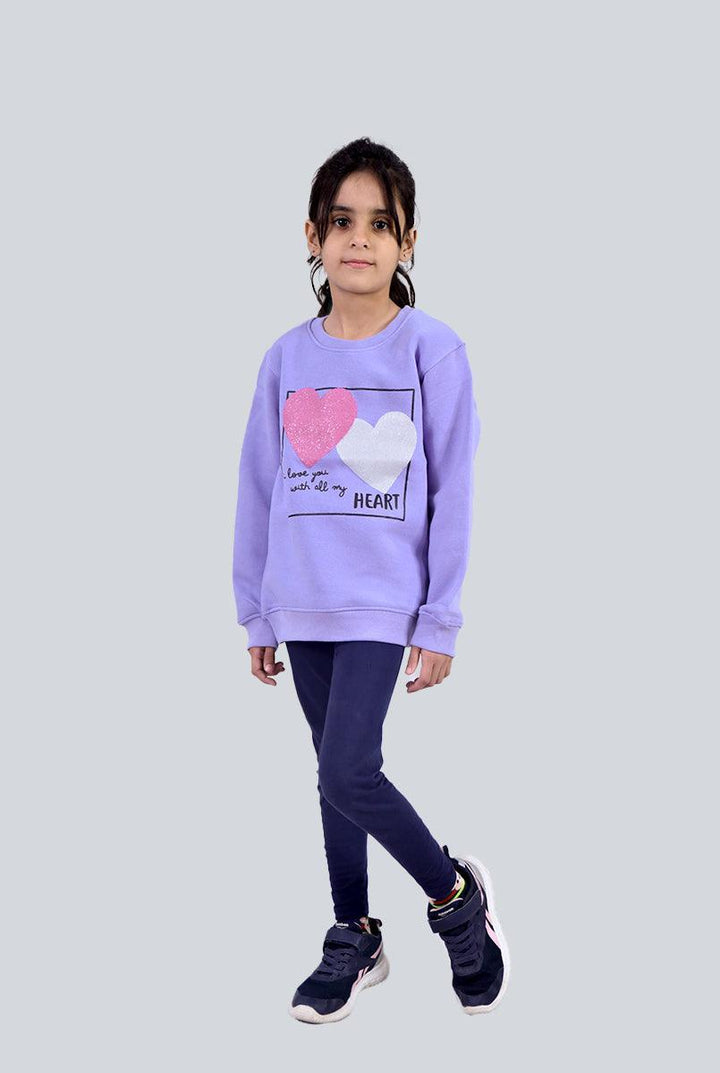 Light Purple Printed Sweatshirt for Girls (Fleece) - IndusRobe