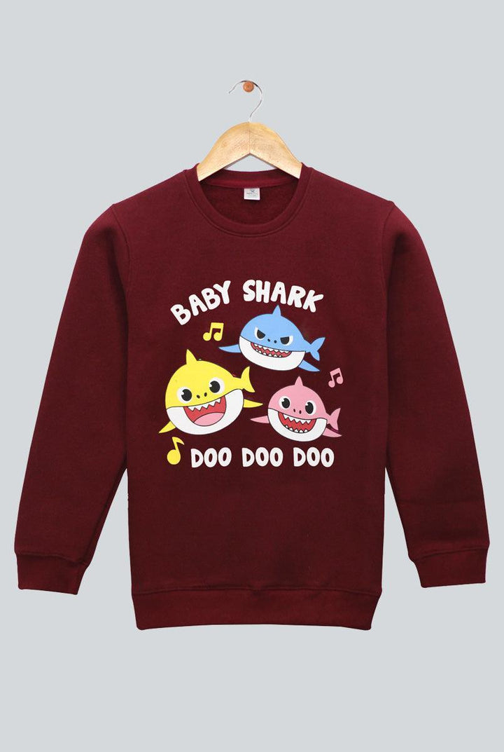 Maroon With Baby Shark Print Sweatshirt for Girls (Fleece)