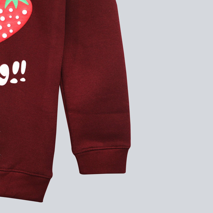 Maroon with Strawberry Print Sweatshirt for Girls (Fleece)