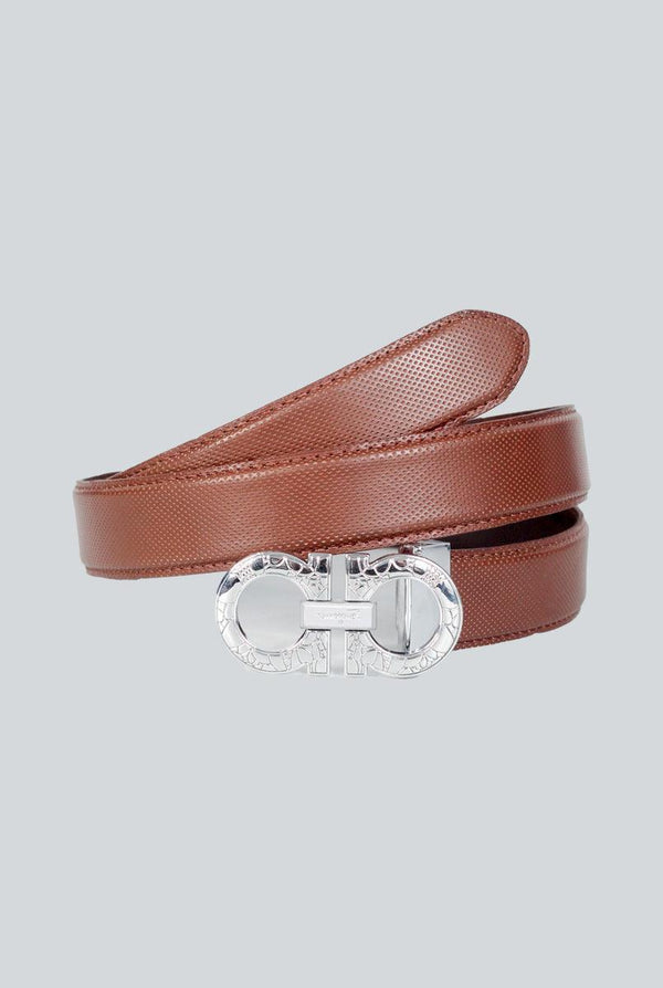 Brown Leather Belt With Chrome style Buckle