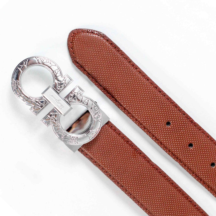 Men's Brown Belt With Chrome style Buckle - IndusRobe
