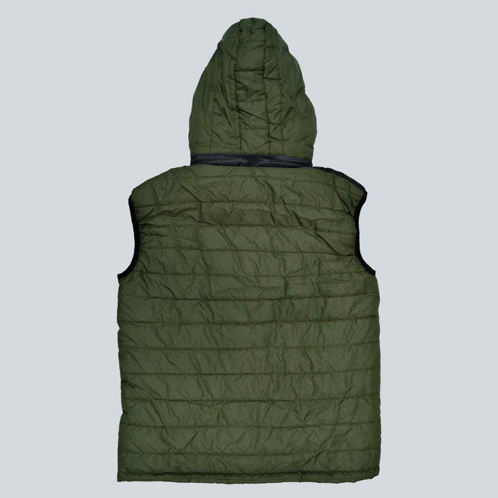 Olive Green Sleeveless Puffer Jacket for Men - IndusRobe