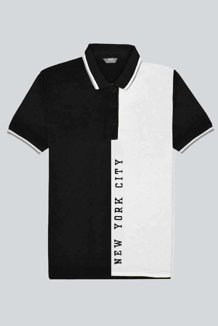 Black & White Paneled Polo Shirt for Men