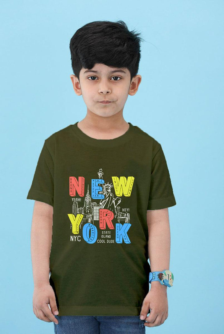 Olive Green T-Shirt for Boys with New York Print