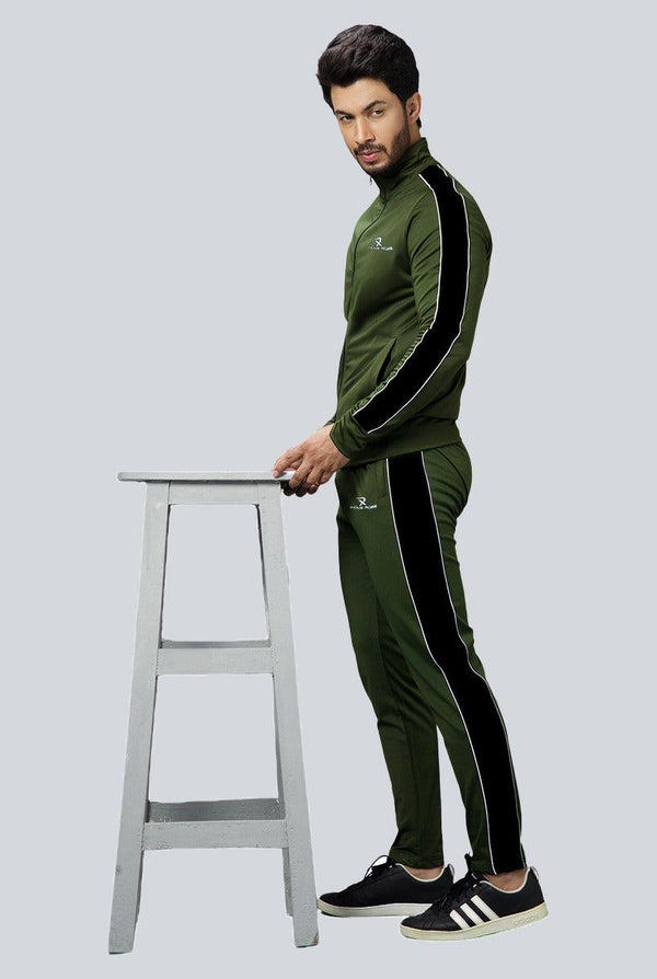 Olive Green Track Suit for Men with Black Panel (Polyster) - IndusRobe