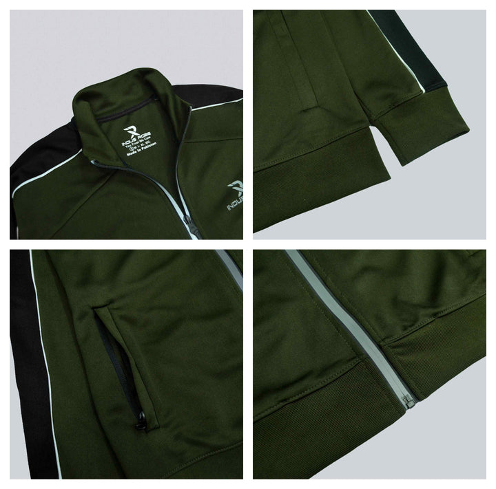 Olive Green Track Suit for Men with Black Panel (Polyster) - IndusRobe